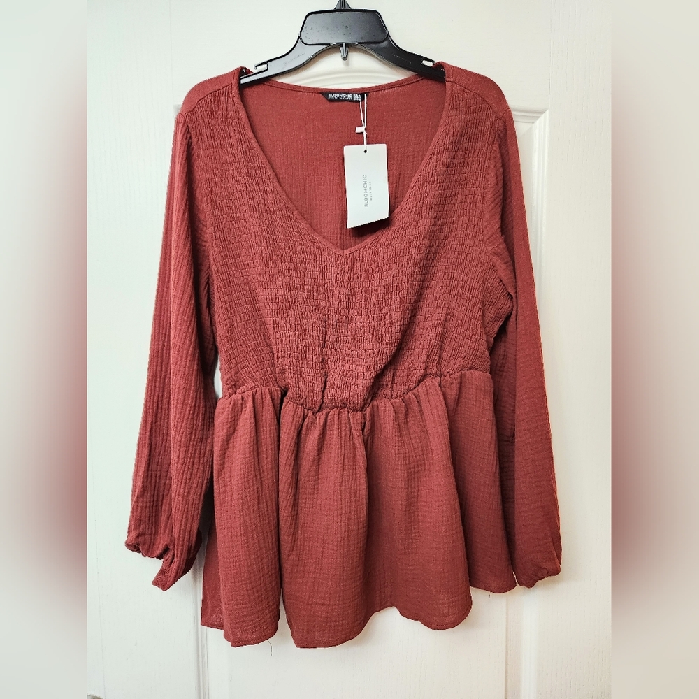 NEW Burnt Sienna Peplum Peasant Top Size 14-16 / XL-1X